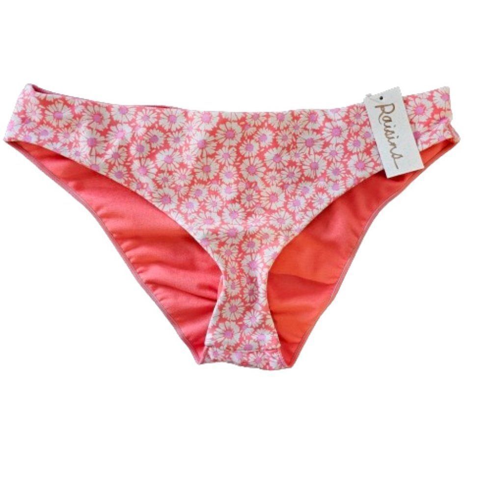 Raisins Women's Coral Ruched-Back Swim Club Saturday Bikini Bottom Size Large